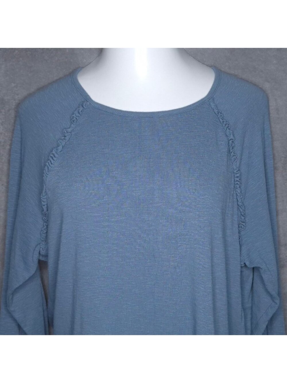 Lauren Conrad Womens Blue Long Sleeve Top With Ruffle Detail Large Relaxed
